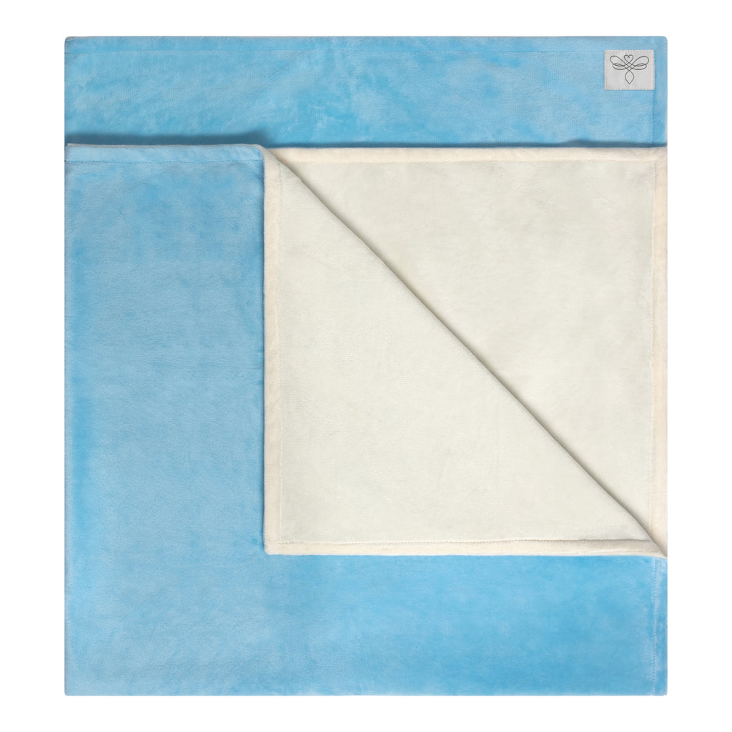 MinkyBee Stroller Blanket ~ SKY BLUE/IVORY