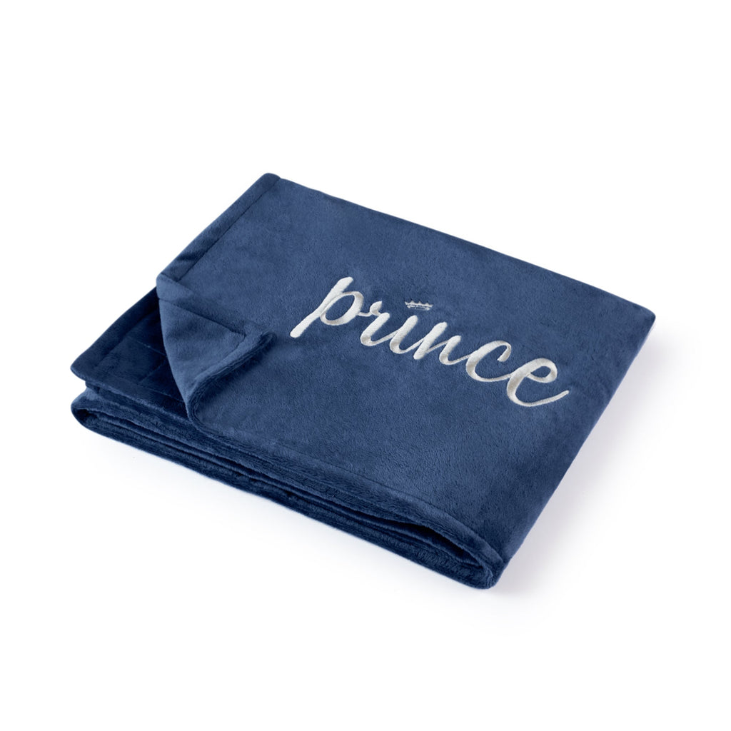 Pre-Embroidered ** MinkyBee ** Stroller Blanket "Prince" Navy Blanket 38×40 inches (Silver Thread)