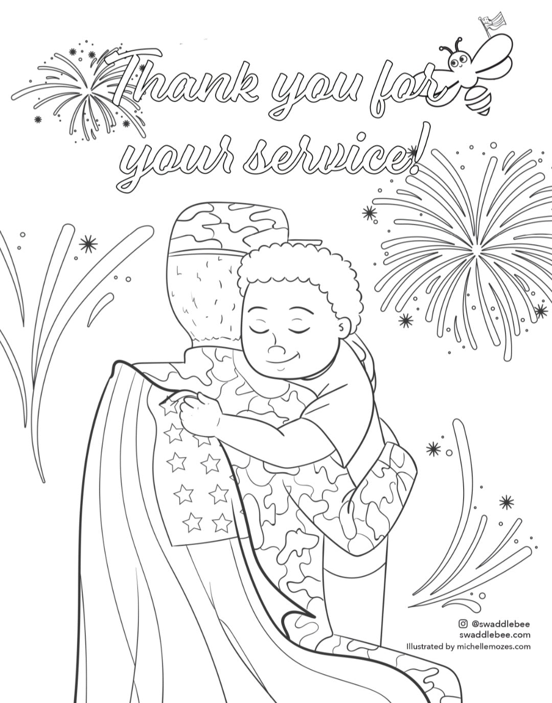 Swaddle Bee Coloring book Free Printable THANK YOU FOR YOUR SERVICE swaddle-bee-coloring-book-free-printable-thank-you-for-your-service